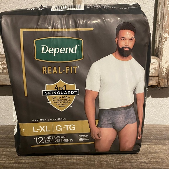 Depend Real-Fit Incontinence Underwear for Men, Adult Diapers, L-XL - Picture 1 of 6